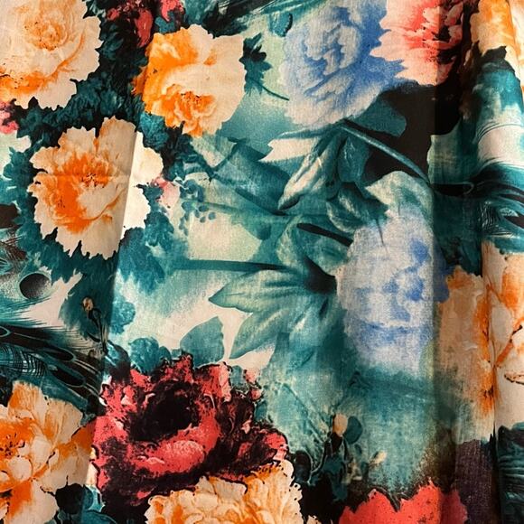 Peacock, Butterflies, and Flower Scarf 26” x 70” - Picture 6 of 6